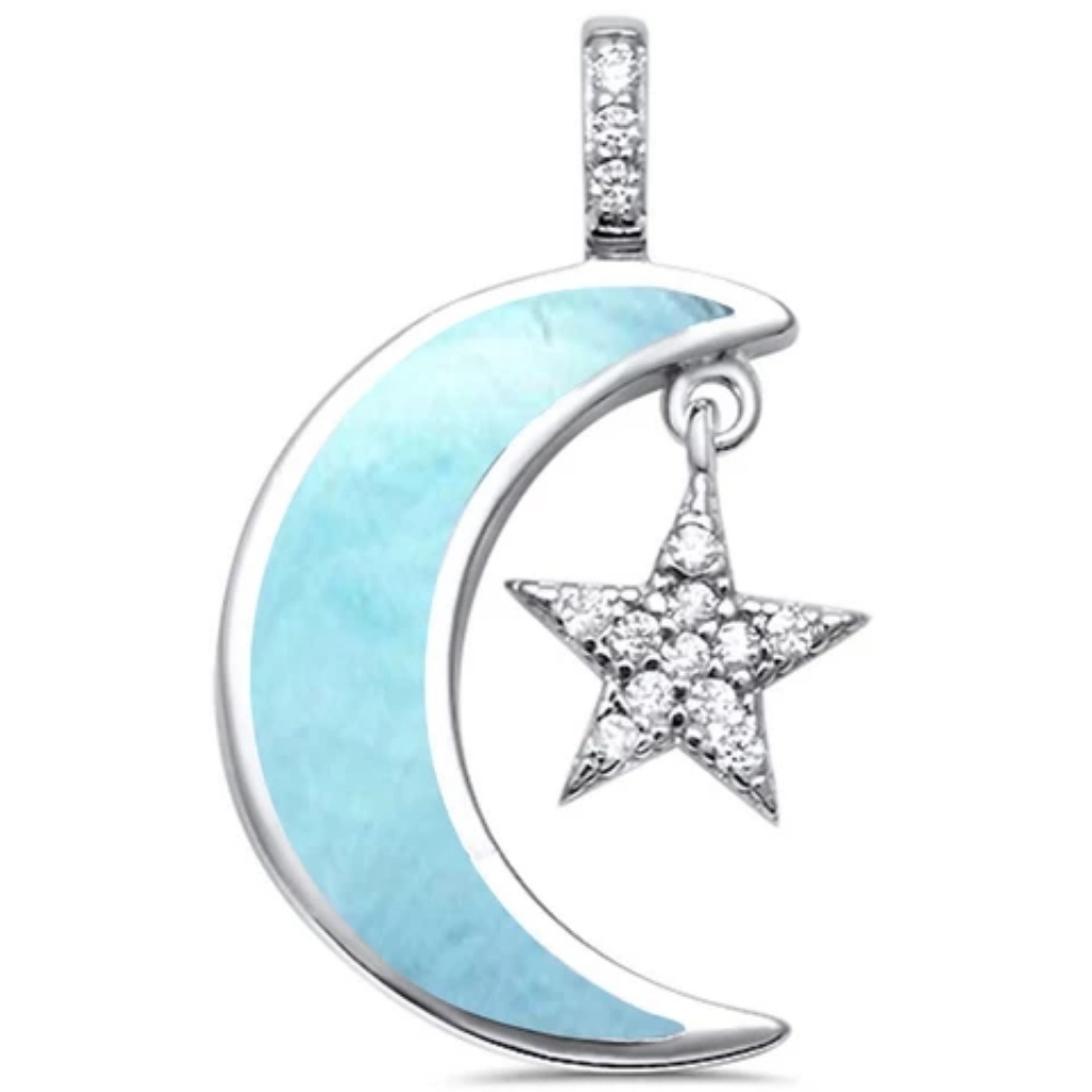 Natural Larimar Crescent Moon Star 49$